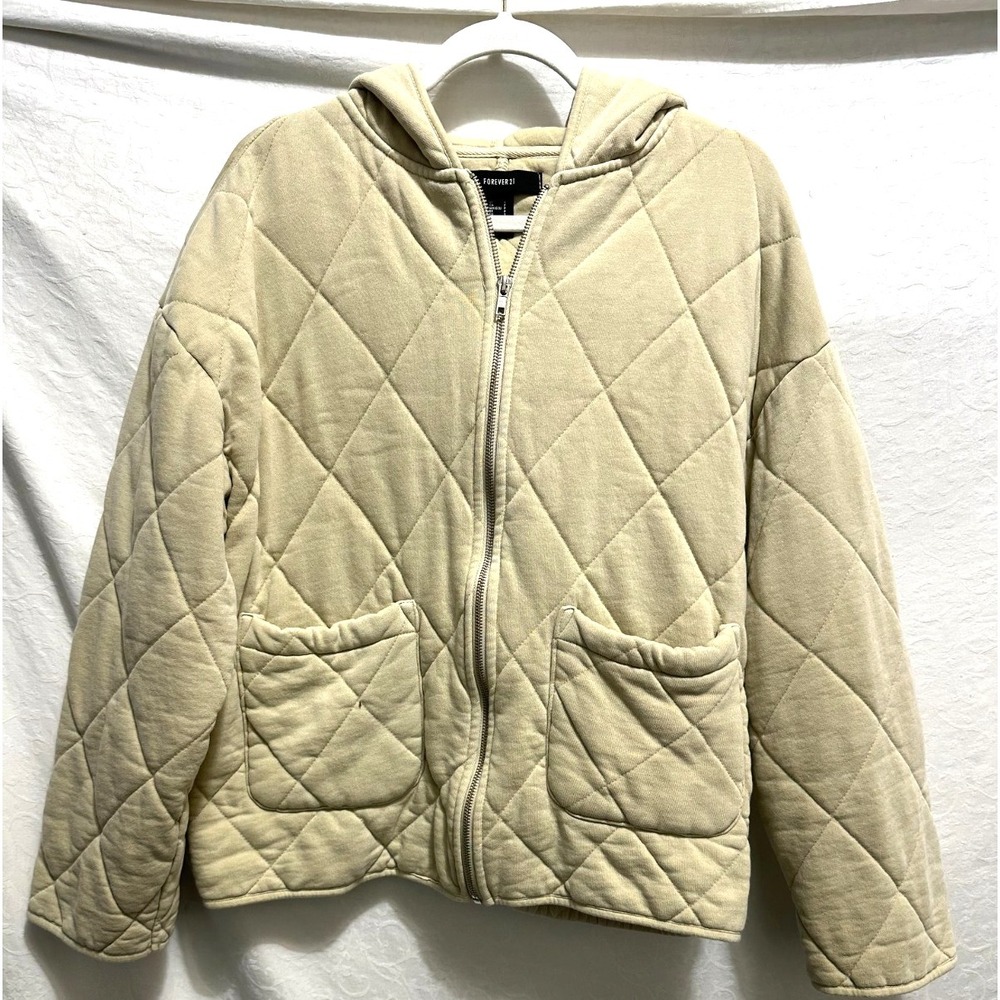 Forever 21 Women's Small Distressed Tan‎ Oversized Boho Zip Front Quilted Jacket